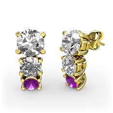 Scala Küpe - Swarovski, beyaz zirkon ve ametist 18 ayar altın küpe #1l3grwc