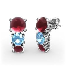 Scala Küpe - Kök yakut ve akuamarin 14 ayar beyaz altın küpe #1l3igz3