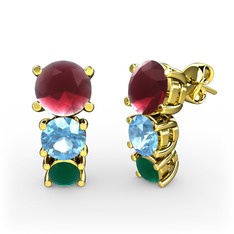 Kök yakut, akuamarin ve kök zümrüt 925 ayar altın kaplama gümüş küpe