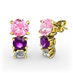 Scala Küpe - Pembe kuvars, ametist ve beyaz zirkon 8 ayar altın küpe #1ldspq0