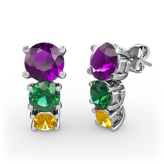 Scala Küpe - Ametist, yeşil kuvars ve sitrin 18 ayar beyaz altın küpe #1liyenn