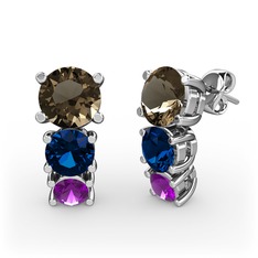 Scala Küpe - Dumanlı kuvars, lab safir ve ametist 14 ayar beyaz altın küpe #1lnkv7p