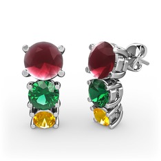 Scala Küpe - Kök yakut, yeşil kuvars ve sitrin 18 ayar beyaz altın küpe #1lodq78