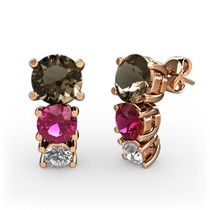 Scala Küpe - Dumanlı kuvars, rodolit garnet ve beyaz zirkon 8 ayar rose altın küpe #1ly13sr