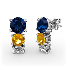 Scala Küpe - Lab safir, sitrin ve pırlanta 8 ayar beyaz altın küpe (0.22 karat) #1m8d9ic