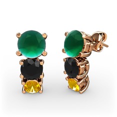 Kök zümrüt, siyah zirkon ve sitrin 14 ayar rose altın küpe