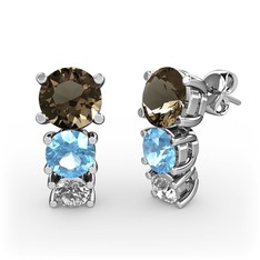 Scala Küpe - Dumanlı kuvars, akuamarin ve beyaz zirkon 18 ayar beyaz altın küpe #1mcg90a