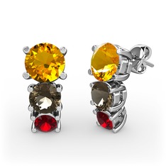 Scala Küpe - Sitrin, dumanlı kuvars ve garnet 18 ayar beyaz altın küpe #1md0mcz