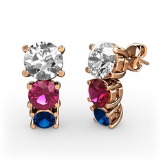 Swarovski, rodolit garnet ve lab safir 18 ayar rose altın küpe