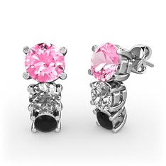Scala Küpe - Pembe kuvars, swarovski ve siyah zirkon 14 ayar beyaz altın küpe #1mxesxn