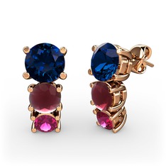 Lab safir, kök yakut ve rodolit garnet 8 ayar rose altın küpe