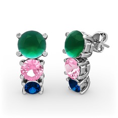 Scala Küpe - Kök zümrüt, pembe kuvars ve lab safir 925 ayar gümüş küpe #1mzusif