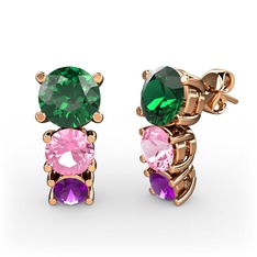 Yeşil kuvars, pembe kuvars ve ametist 14 ayar rose altın küpe