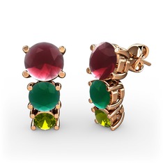 Scala Küpe - Kök yakut, kök zümrüt ve peridot 8 ayar rose altın küpe #1n76ovu