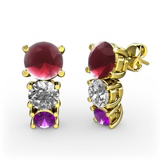 Scala Küpe - Kök yakut, beyaz zirkon ve ametist 8 ayar altın küpe #1n908gh