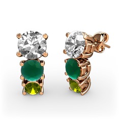 Beyaz zirkon, kök zümrüt ve peridot 14 ayar rose altın küpe