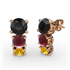 Scala Küpe - Siyah zirkon, kök yakut ve sitrin 14 ayar rose altın küpe #1nsu9x9