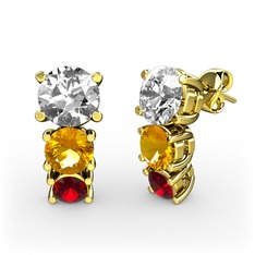 Scala Küpe - Swarovski, sitrin ve garnet 14 ayar altın küpe #1nwoost