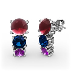 Scala Küpe - Kök yakut, lab safir ve ametist 14 ayar beyaz altın küpe #1o51qbn