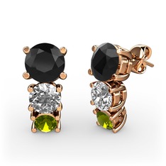 Scala Küpe - Siyah zirkon, beyaz zirkon ve peridot 18 ayar rose altın küpe #1ooiiii
