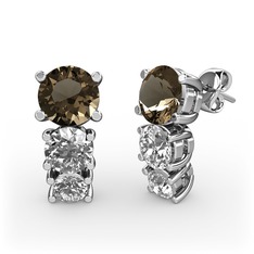 Scala Küpe - Dumanlı kuvars, swarovski ve pırlanta 14 ayar beyaz altın küpe (0.22 karat) #1ov66d0