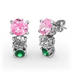 Pembe kuvars, swarovski ve yeşil kuvars 925 ayar gümüş küpe