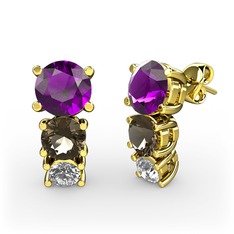 Scala Küpe - Ametist, dumanlı kuvars ve swarovski 8 ayar altın küpe #1oz6jru