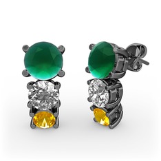 Scala Küpe - Kök zümrüt, beyaz zirkon ve sitrin 925 ayar siyah rodyum kaplama gümüş küpe #1p1lcit