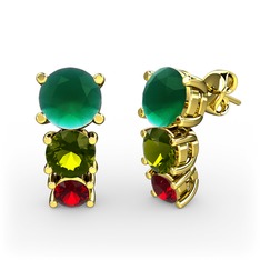 Scala Küpe - Kök zümrüt, peridot ve garnet 8 ayar altın küpe #1p5btr2