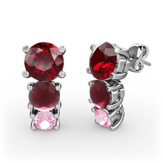 Garnet, kök yakut ve pembe kuvars 14 ayar beyaz altın küpe
