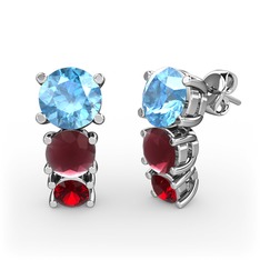 Scala Küpe - Akuamarin, kök yakut ve garnet 8 ayar beyaz altın küpe #1pbhgol