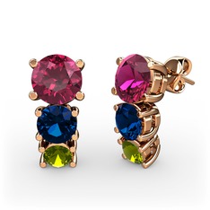Rodolit garnet, lab safir ve peridot 14 ayar rose altın küpe