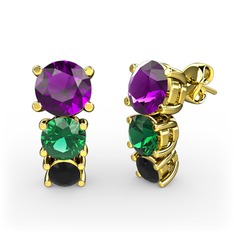 Scala Küpe - Ametist, yeşil kuvars ve siyah zirkon 8 ayar altın küpe #1pjc8br