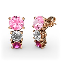 Scala Küpe - Pembe kuvars, pırlanta ve rodolit garnet 8 ayar rose altın küpe (0.48 karat) #1pjf48l