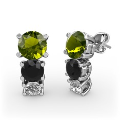 Scala Küpe - Peridot, siyah zirkon ve swarovski 14 ayar beyaz altın küpe #1pk9ema