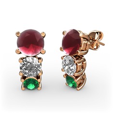 Scala Küpe - Kök yakut, swarovski ve yeşil kuvars 18 ayar rose altın küpe #1plq2p5