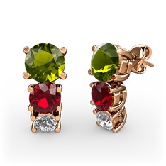 Scala Küpe - Peridot, garnet ve pırlanta 8 ayar rose altın küpe (0.22 karat) #1pof735