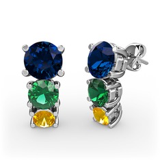 Scala Küpe - Lab safir, yeşil kuvars ve sitrin 18 ayar beyaz altın küpe #1pol06h