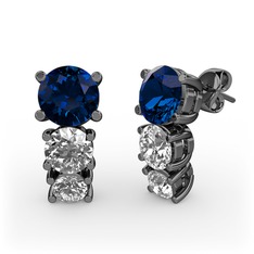 Scala Küpe - Lab safir, pırlanta ve swarovski 925 ayar siyah rodyum kaplama gümüş küpe (0.48 karat) #1pufi73