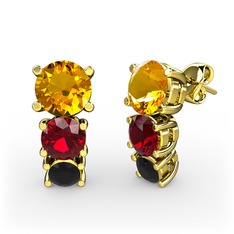 Scala Küpe - Sitrin, garnet ve siyah zirkon 18 ayar altın küpe #1q1zr8g