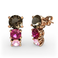 Scala Küpe - Dumanlı kuvars, rodolit garnet ve pembe kuvars 18 ayar rose altın küpe #1qcp6dg