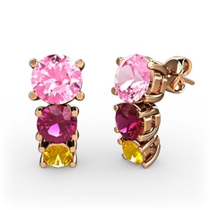Pembe kuvars, rodolit garnet ve sitrin 8 ayar rose altın küpe