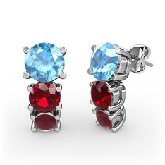 Scala Küpe - Akuamarin, garnet ve kök yakut 14 ayar beyaz altın küpe #1qfuo7v