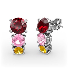 Garnet, pembe kuvars ve sitrin 14 ayar beyaz altın küpe
