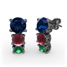 Scala Küpe - Lab safir, kök yakut ve yeşil kuvars 925 ayar siyah rodyum kaplama gümüş küpe #1qp13s4