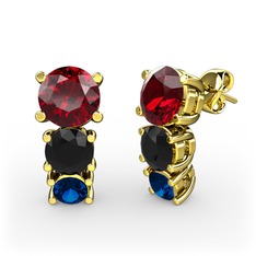 Scala Küpe - Garnet, siyah zirkon ve lab safir 14 ayar altın küpe #1qzotmt