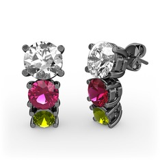 Scala Küpe - Pırlanta, rodolit garnet ve peridot 925 ayar siyah rodyum kaplama gümüş küpe (1 karat) #1r0adm