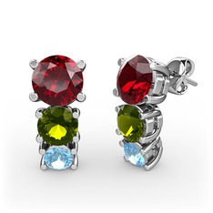 Scala Küpe - Garnet, peridot ve akuamarin 8 ayar beyaz altın küpe #1r0jmzl
