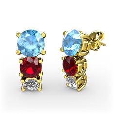 Scala Küpe - Akuamarin, garnet ve swarovski 14 ayar altın küpe #1r72m0