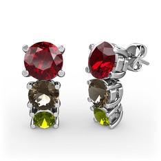 Scala Küpe - Garnet, dumanlı kuvars ve peridot 14 ayar beyaz altın küpe #1rbzso2